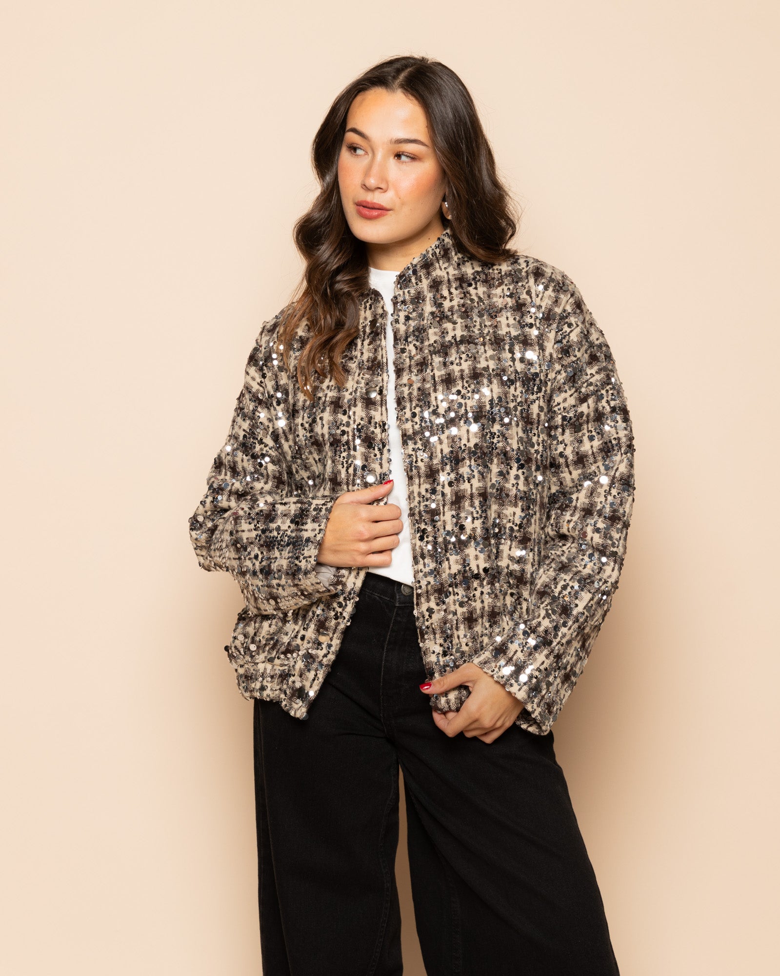 CHECK SEQUINS BOMBER JACKET BRUIN
