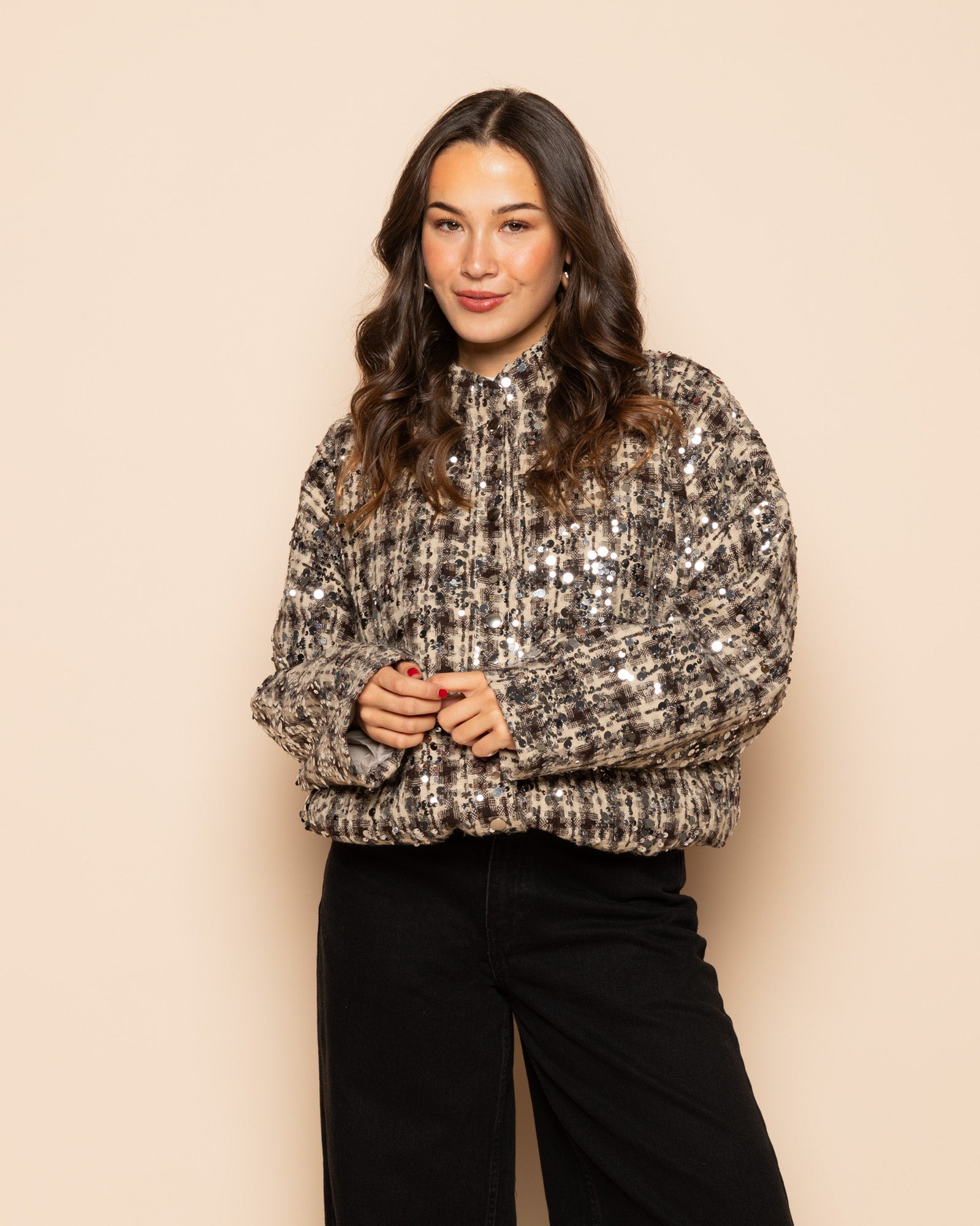 CHECK SEQUINS BOMBER JACKET BRUIN