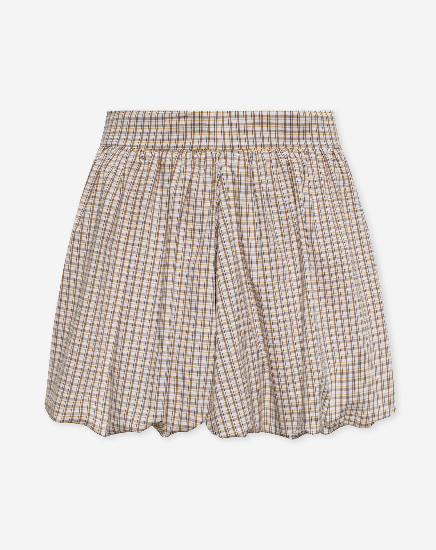 KIRA CHECK BUBBLE HEM SKIRT BROWN