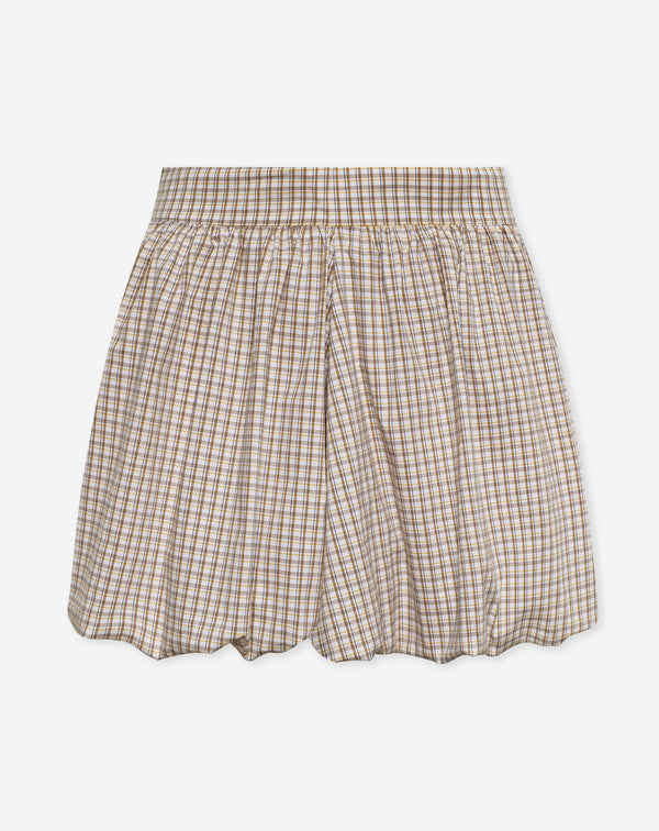 KIRA CHECK BUBBLE HEM SKIRT BRUIN
