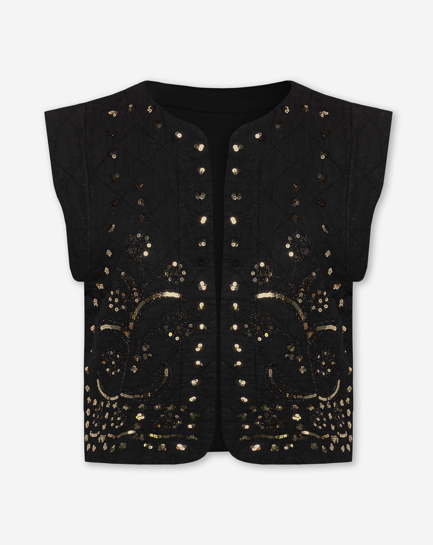 QUILTED SEQUINS GILET BLACK