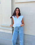JADE SLEEVELESS POPLIN RUFFLE TOP WHITE