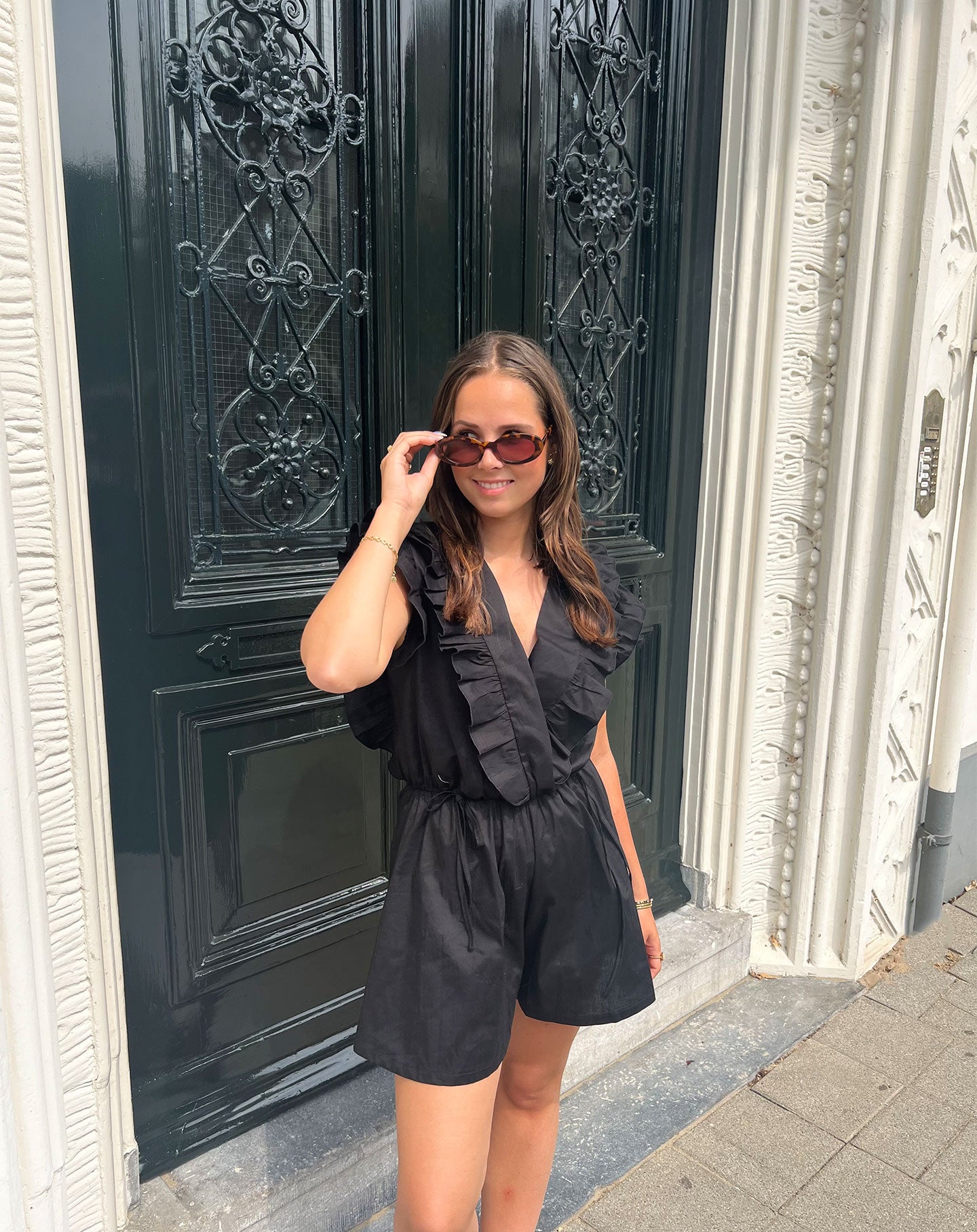 JADE RUFFLE PLAYSUIT BLACK