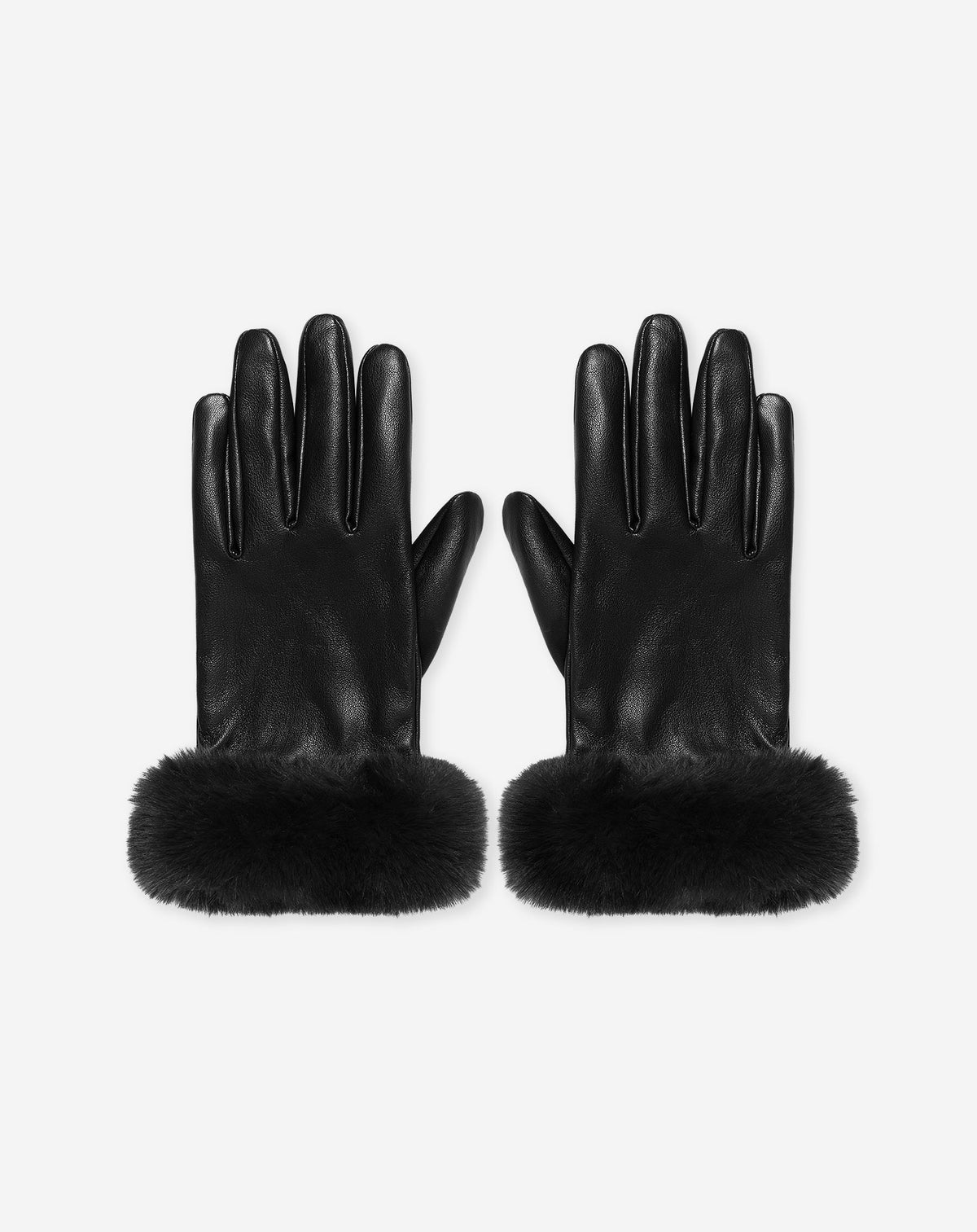 FAUX LEATHER FAUX FUR GLOVES BLACK