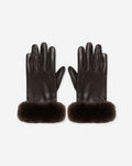 FAUX LEATHER FAUX FUR GLOVES BROWN