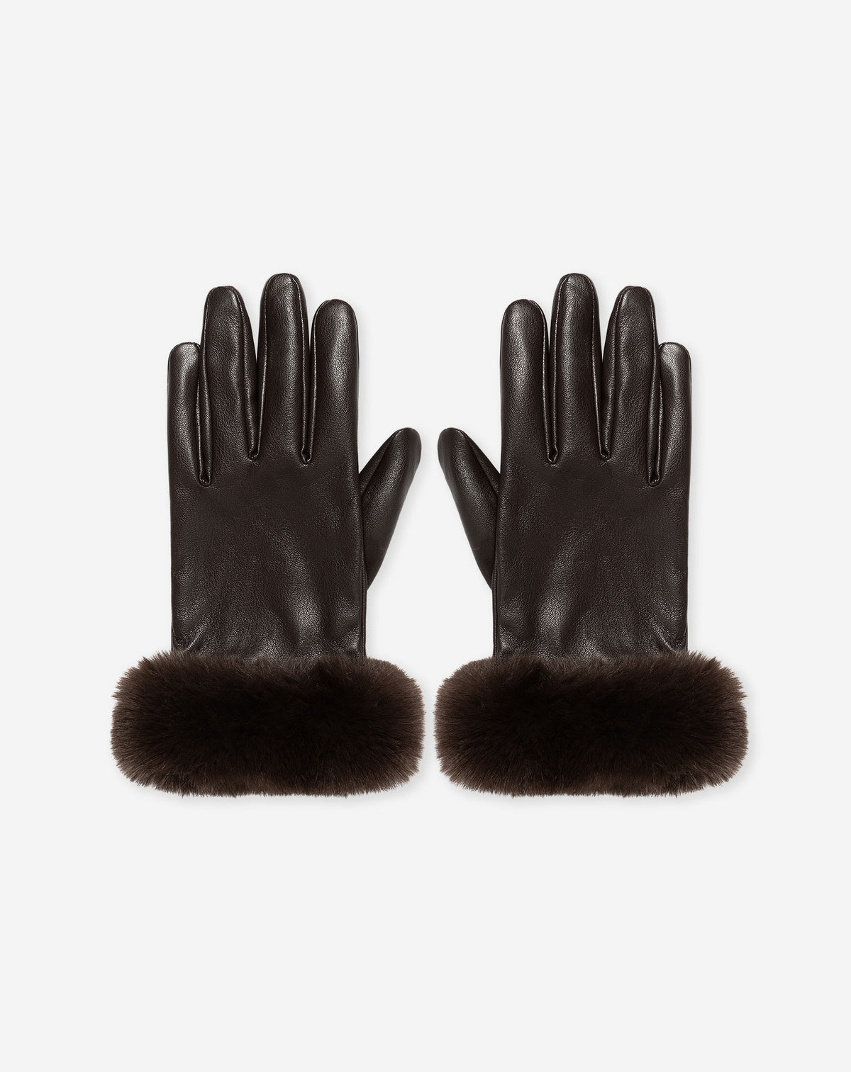FAUX LEATHER FAUX FUR GLOVES BROWN