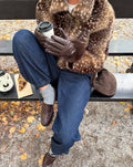 FAUX LEATHER FAUX FUR GLOVES BROWN