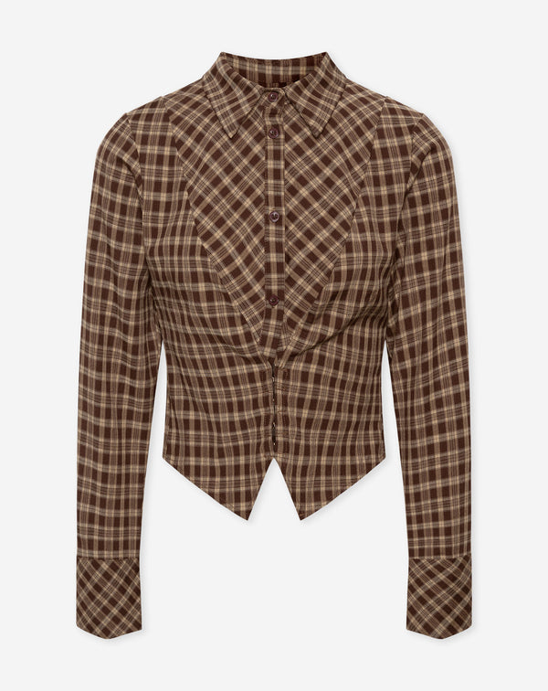 ISAYA FITTED CHECK BLOUSE BRUIN