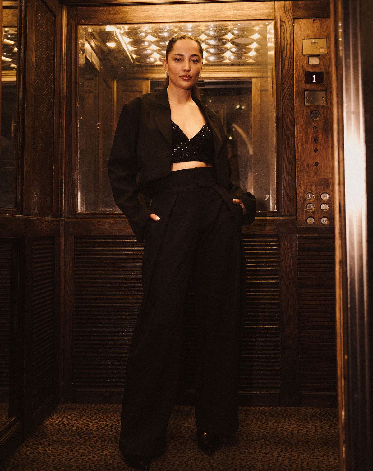ROVER HIGH WAIST WIDE LEG PANTALON PETITE BLACK