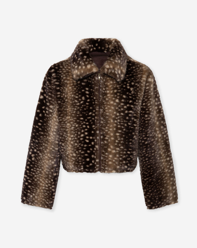 NELLY FUR JACKET DEER PRINT BROWN