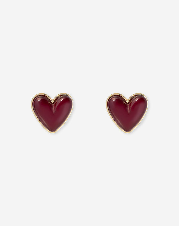 BOLD HEART EARRINGS BURGUNDY