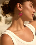 HEART COLORED HOOP EARRINGS FUCHSIA