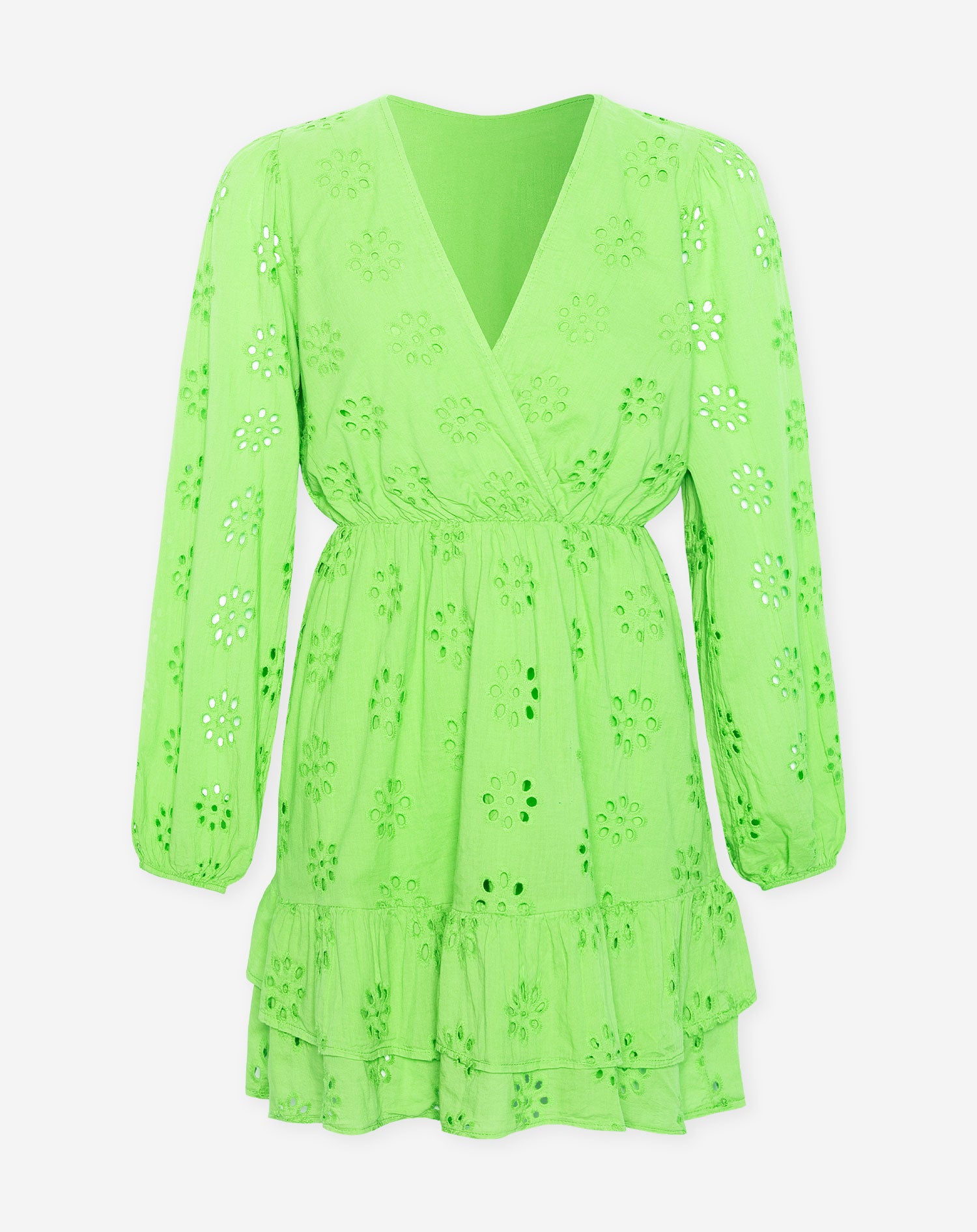 ISABEL BRODERIE RUFFLE DRESS LIME