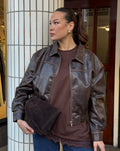 VINTAGE FAUX LEATHER BOMBER JACKET BROWN