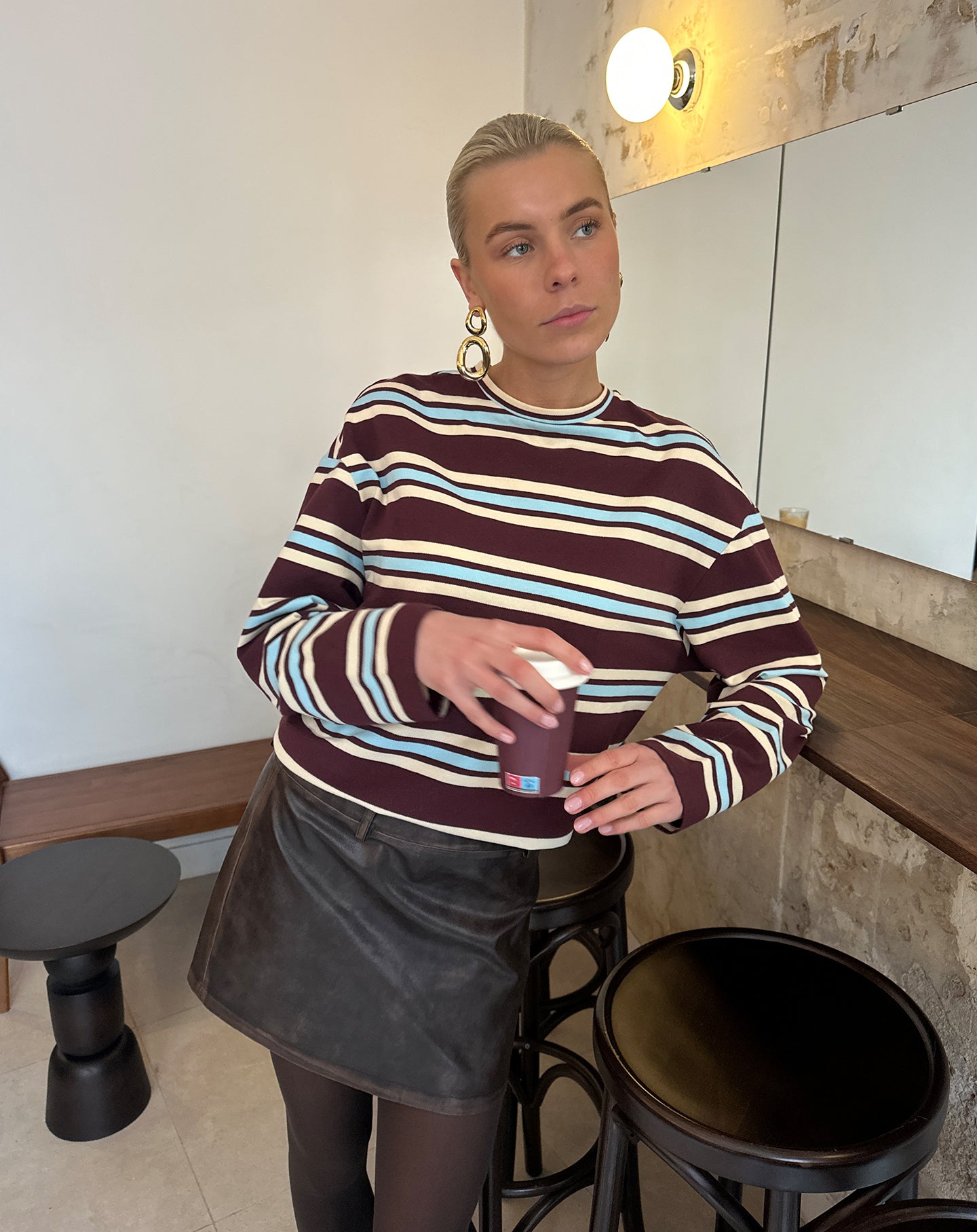 VINTAGE FAUX LEATHER SKIRT BRUIN