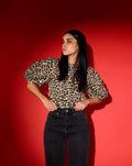 LEOPARD KNOTTED PUFF SLEEVE TOP BLACK