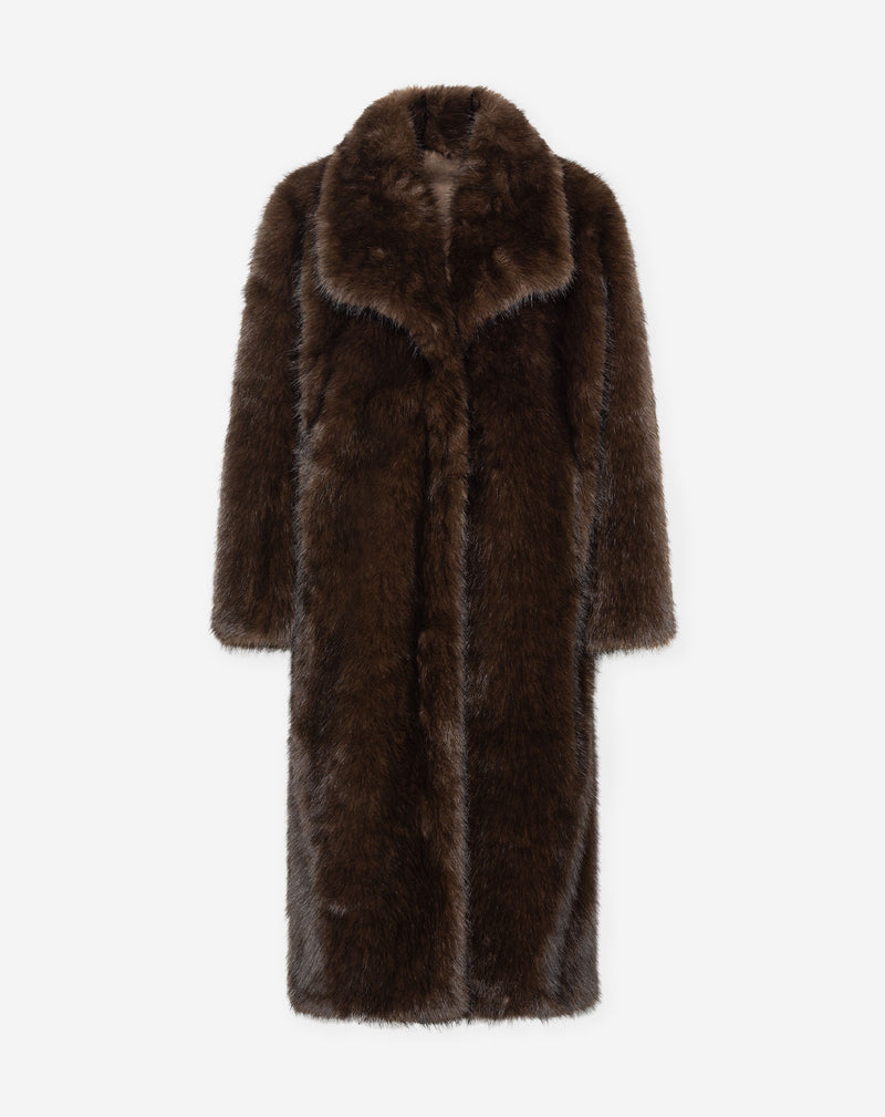 FAUX FUR LONG COAT BROWN