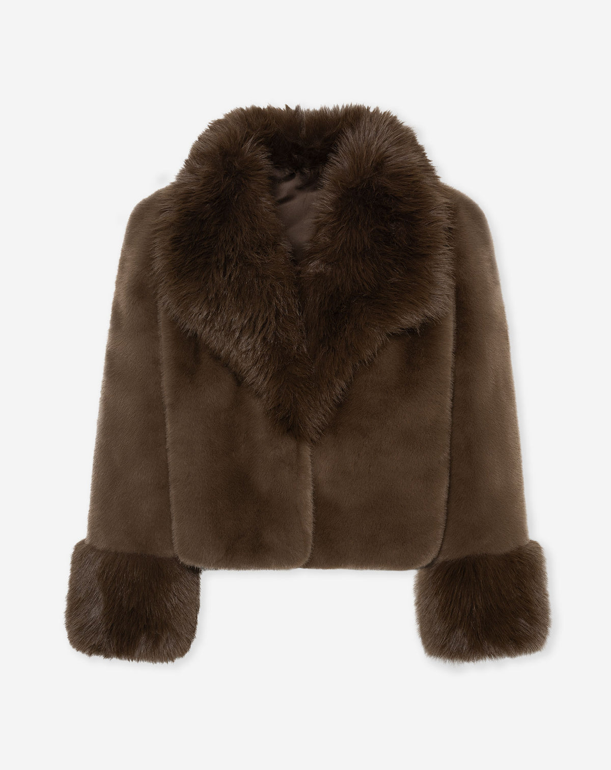 FAUX FUR CUFF COAT BROWN