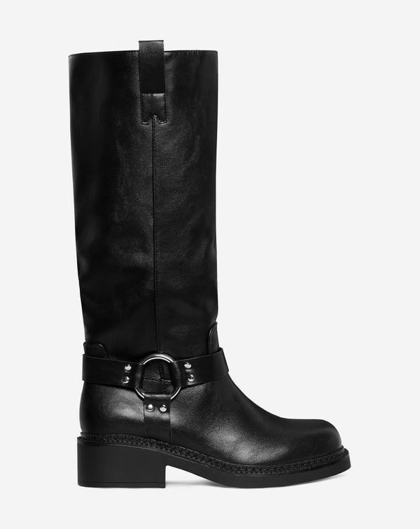 FAUX LEATHER BIKER BOOTS BLACK