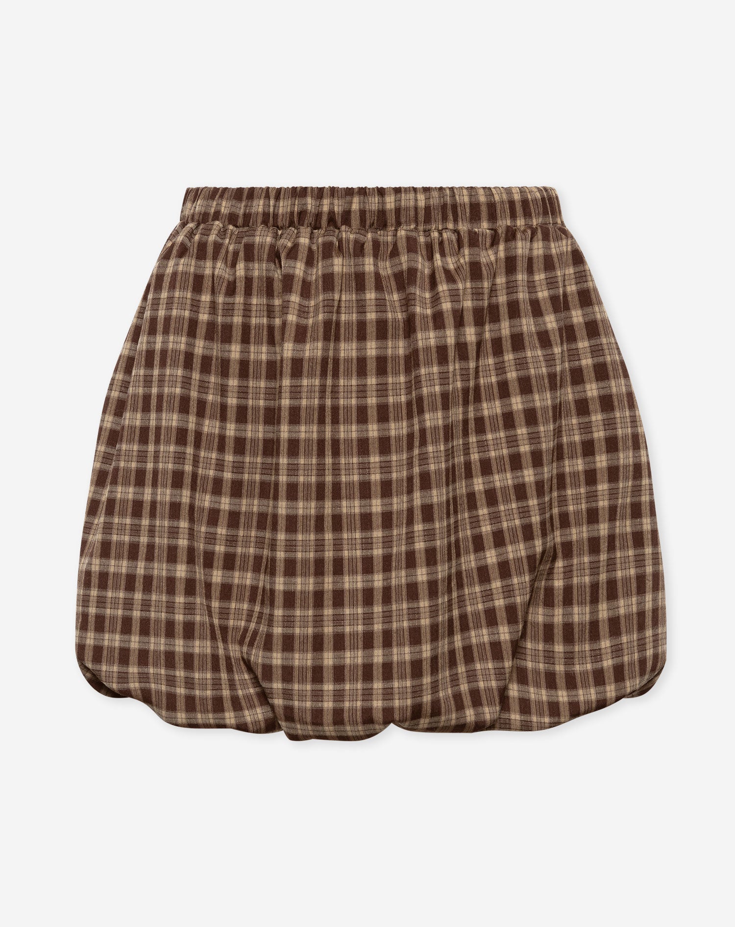 ISAYA CHECK BUBBLE HEM SKIRT BRUIN