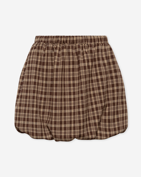 ISAYA CHECK BUBBLE HEM SKIRT BRUIN