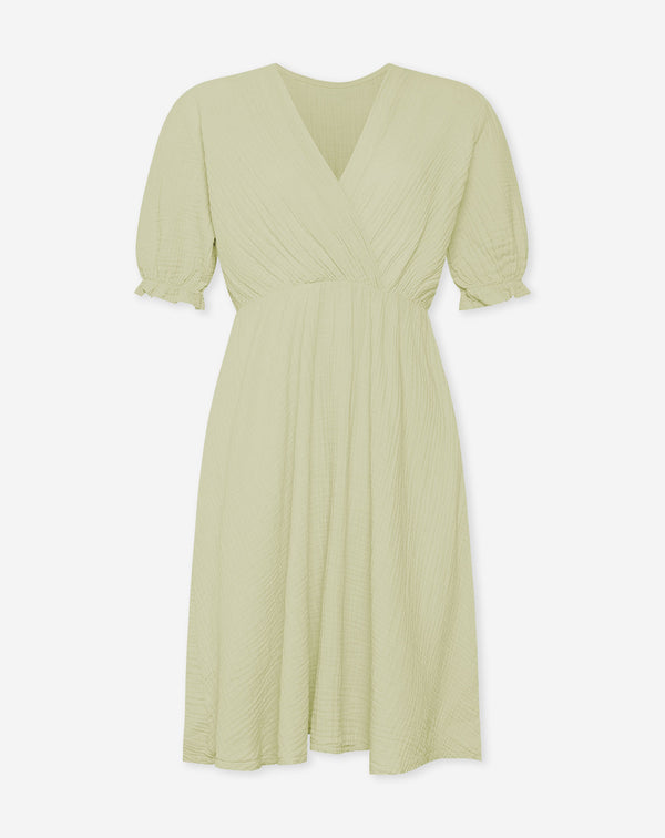 DILA MOUSSELINE DRESS LICHT OLIJFGROEN