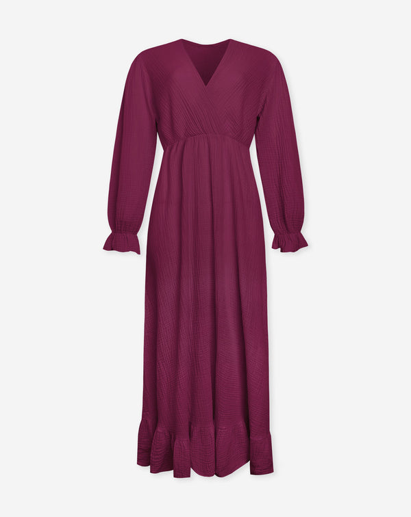 MOUSSELINE MAXI RUFFLE DRESS CHERRY