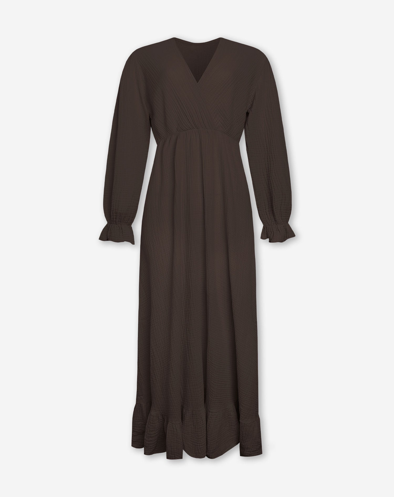 MOUSSELINE MAXI RUFFLE DRESS BROWN | Most Wanted MOUSSELINE MAXI RUFFLE DRESS BROWN | Most Wanted