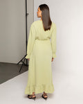 MOUSSELINE MAXI RUFFLE DRESS LICHT OLIJFGROEN