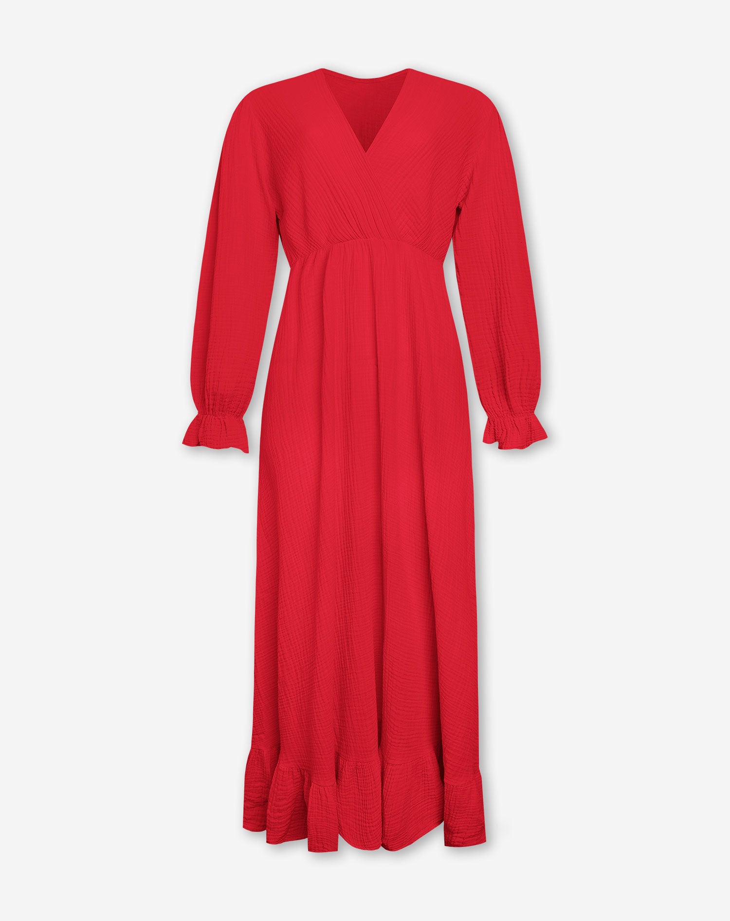 MUSSELINE MAXI RUFFLE DRESS RED
