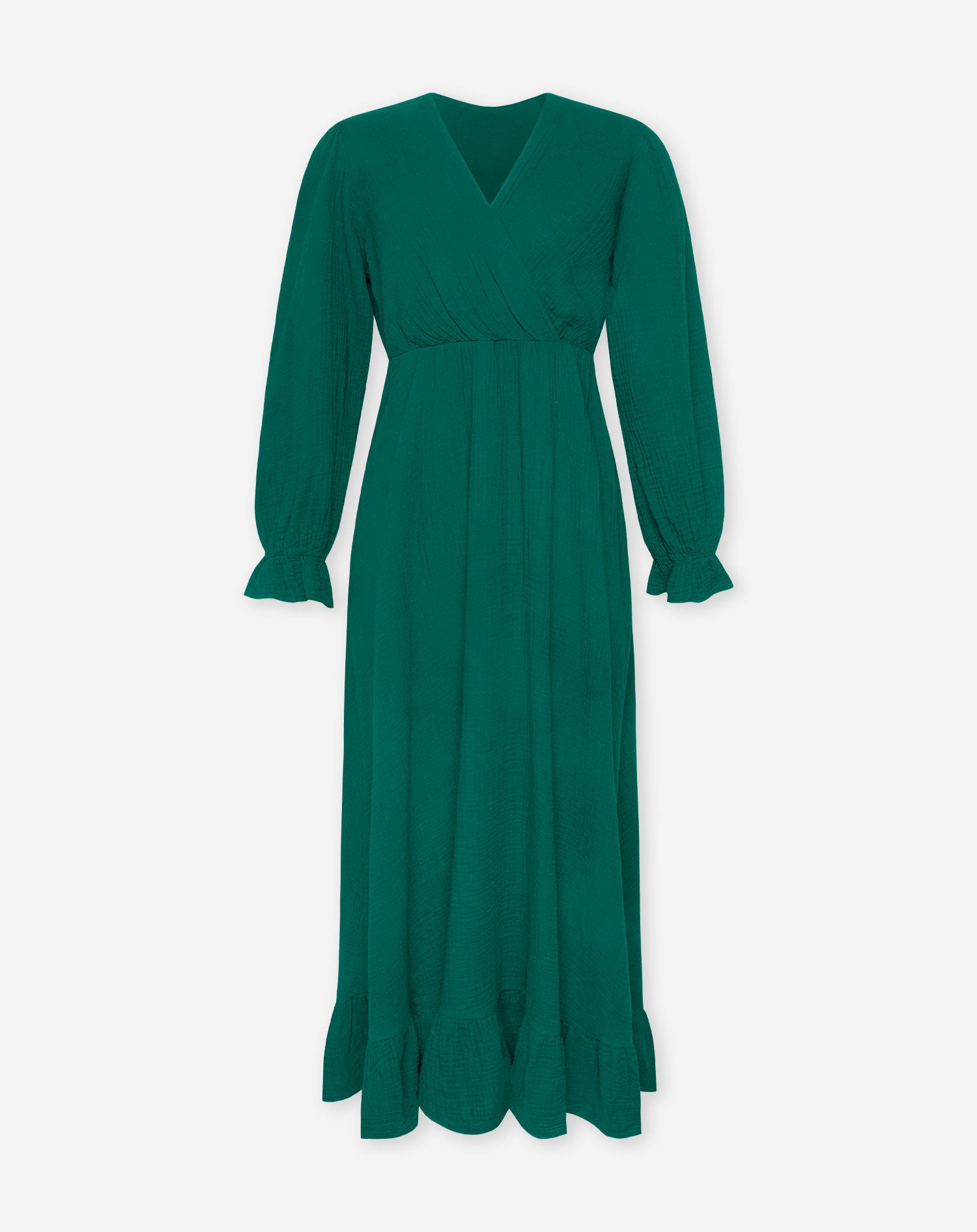 MOUSSELINE MAXI RUFFLE DRESS SEAGREEN