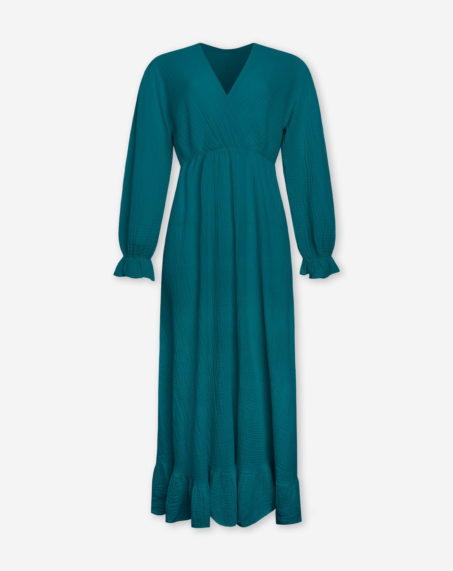 MOUSSELINE MAXI RUFFLE DRESS SEAGREEN