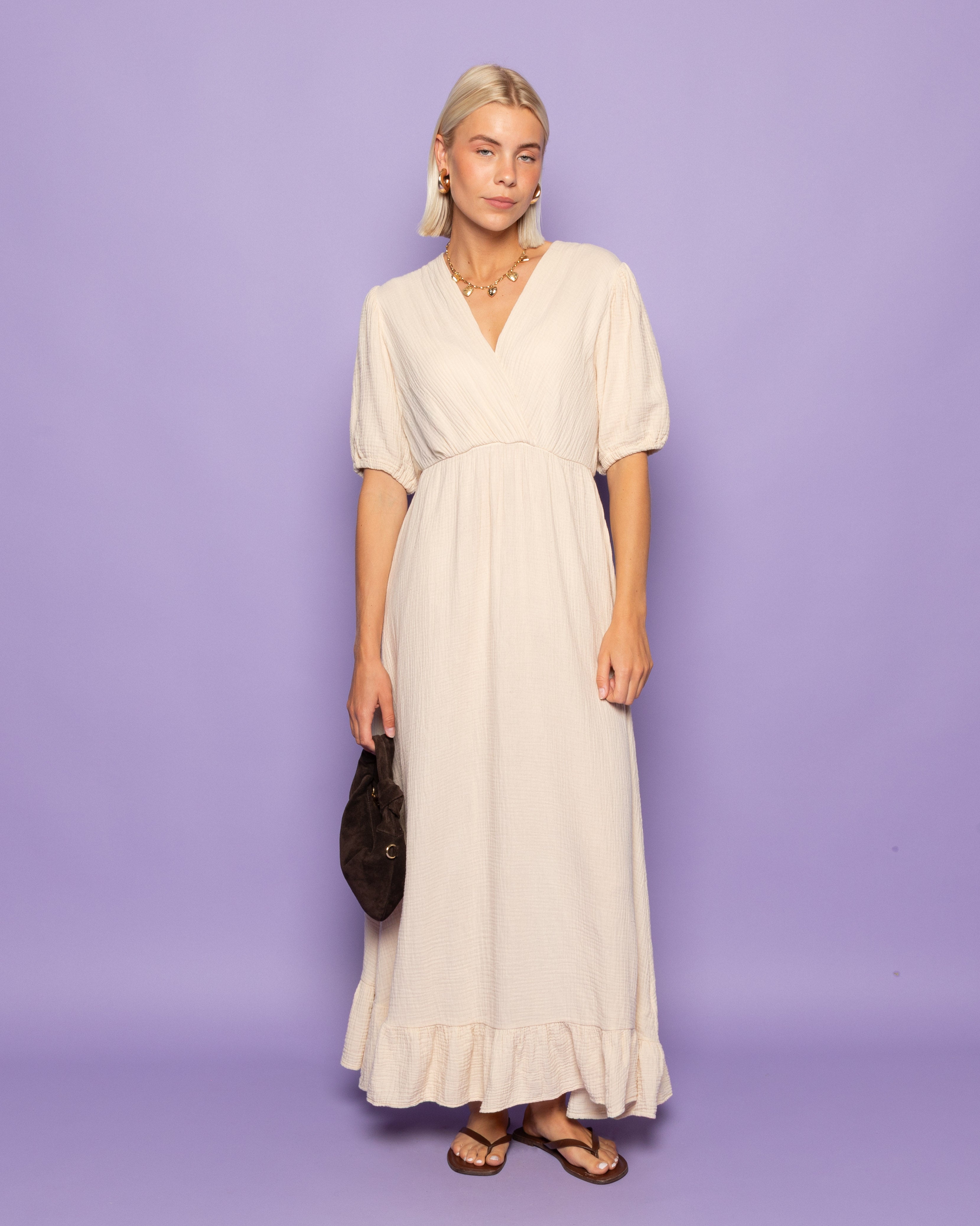 MOUSSELINE MAXI SHORT SLEEVE DRESS SAND