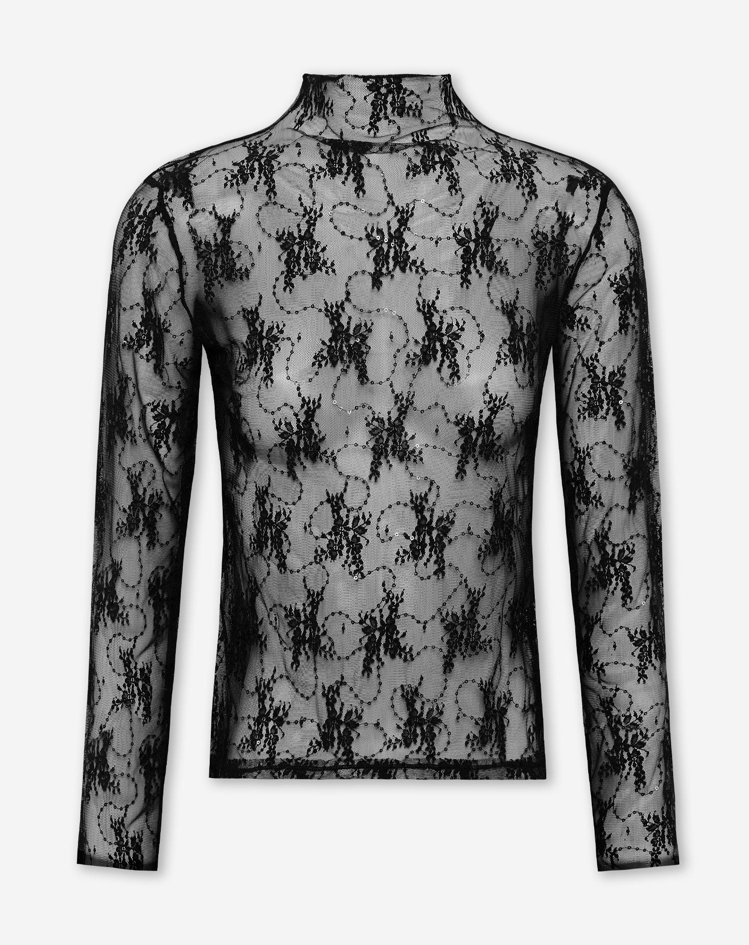 LAUREN SEQUINS MESH TOP ZWART