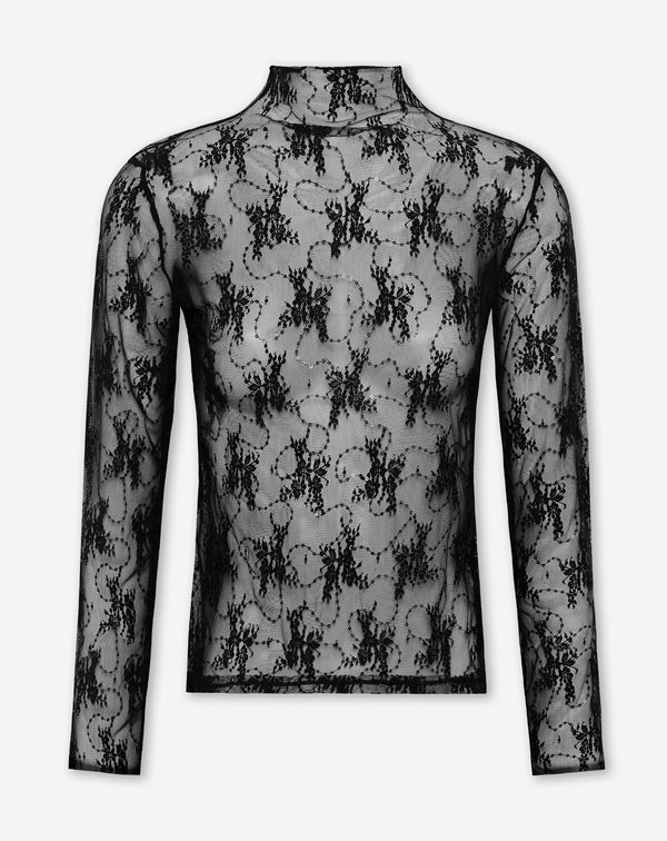 LAUREN SEQUINS MESH TOP ZWART