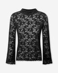 FLOWER LACE COL TOP ZWART