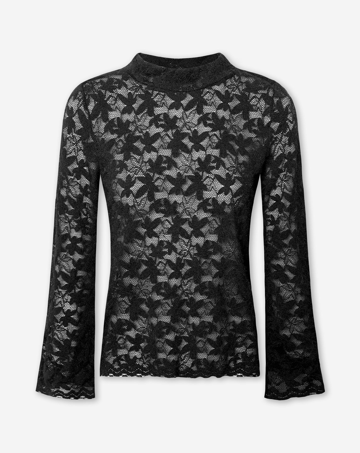 FLOWER LACE COL TOP ZWART