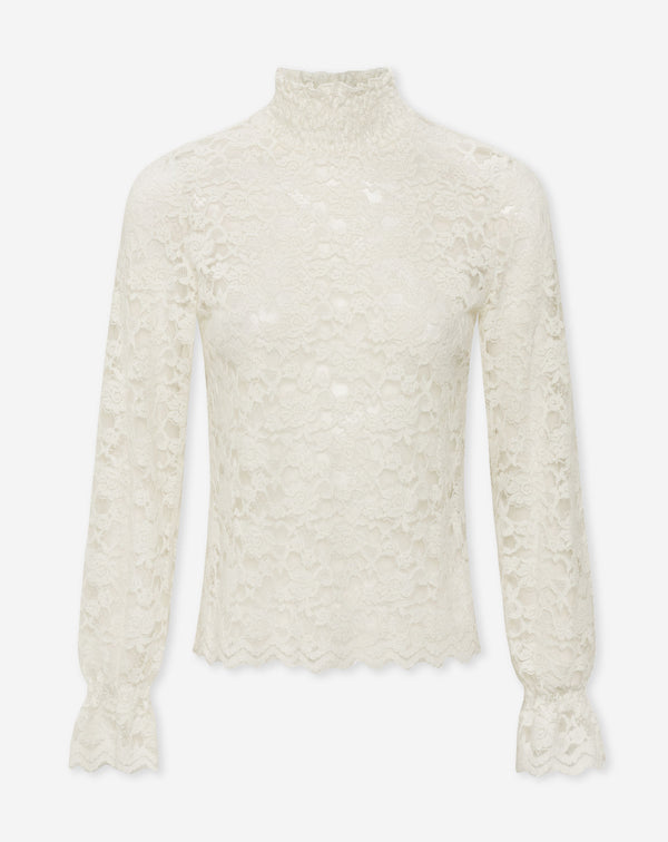 VELVET LACE COL TOP CREME