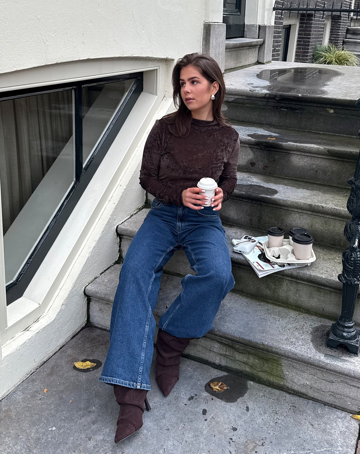 VELVET COL TOP BROWN