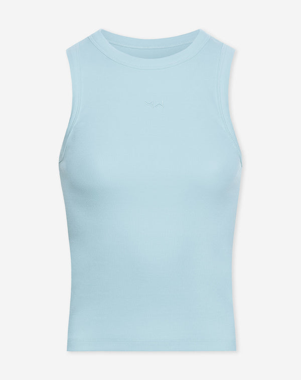 RACERBACK EMBROIDERY TOP BLAUW