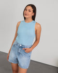 SIDE HEART DENIM MOM SHORT BLAUW