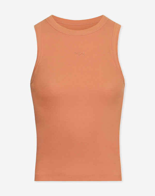 RACERBACK EMBROIDERY TOP ZACHT ORANJE