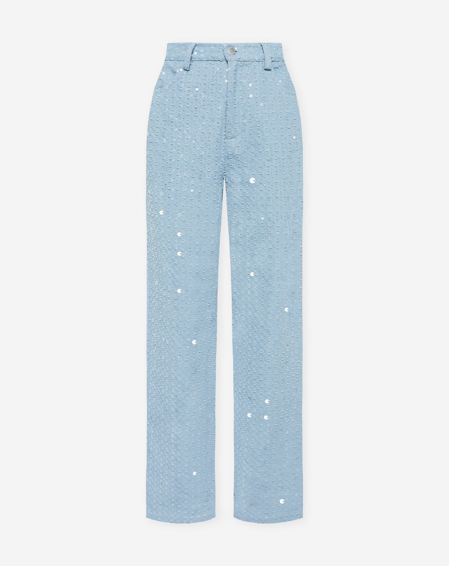 DENIM JACQUARD SEQUIN PANTS BLUE | Most Wanted