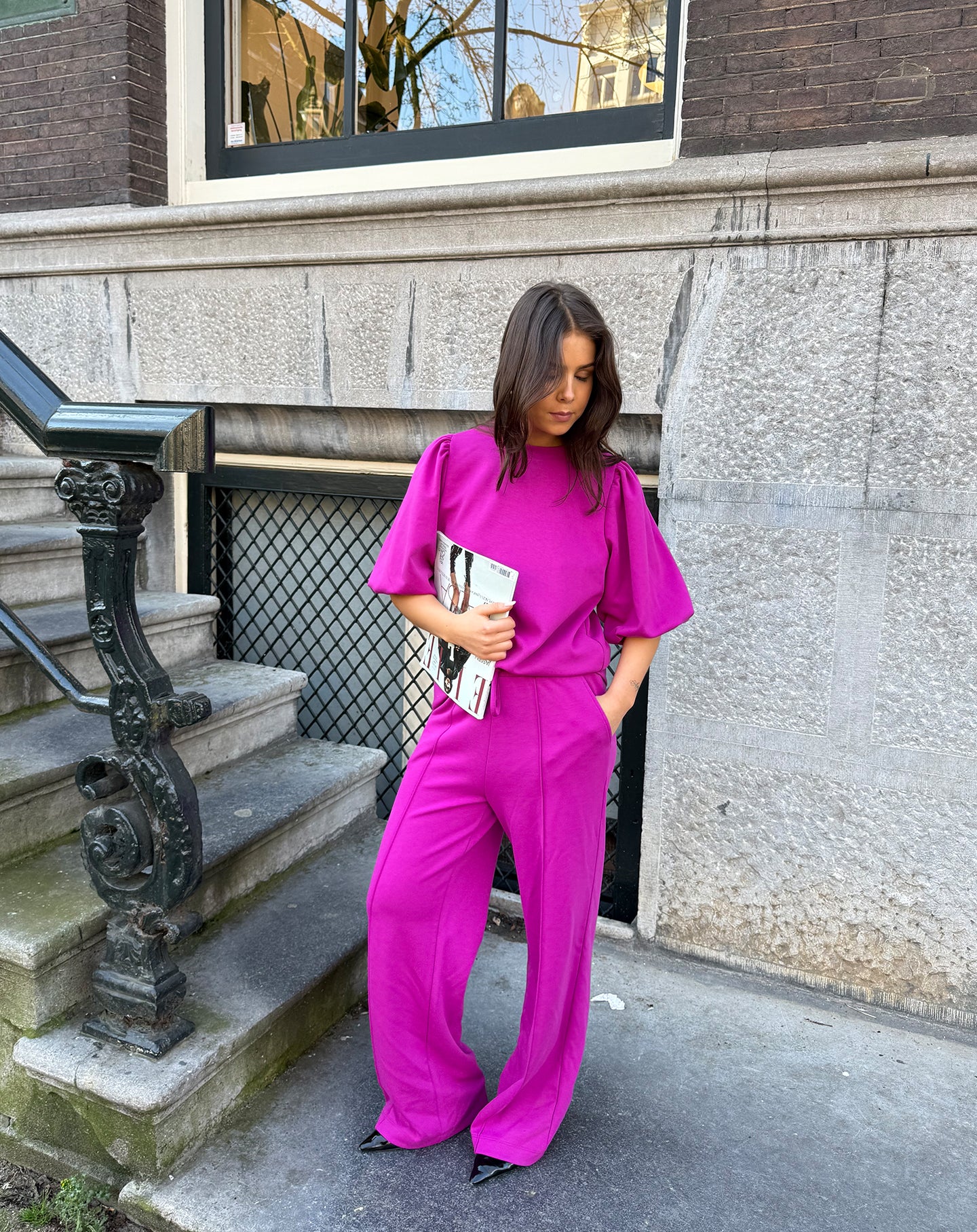 SCUBA PINTUCK PANTS PETITE MAGENTA