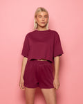 SOLID CROPPED SWEAT TEE BURGUNDY