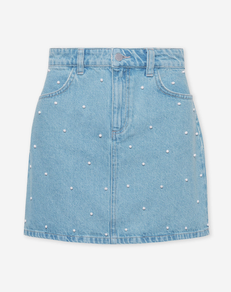 Most Wanted: Denim Mini Circle Skirt with Red Bows