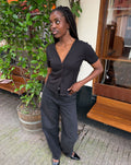SCUBA PEPLUM BUTTON TOP ZWART