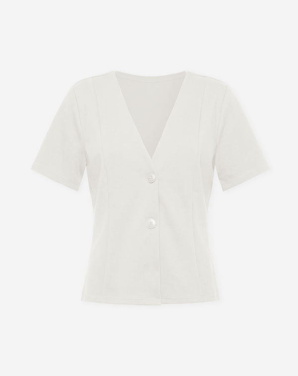 SCUBA PEPLUM BUTTON TOP CRÈME
