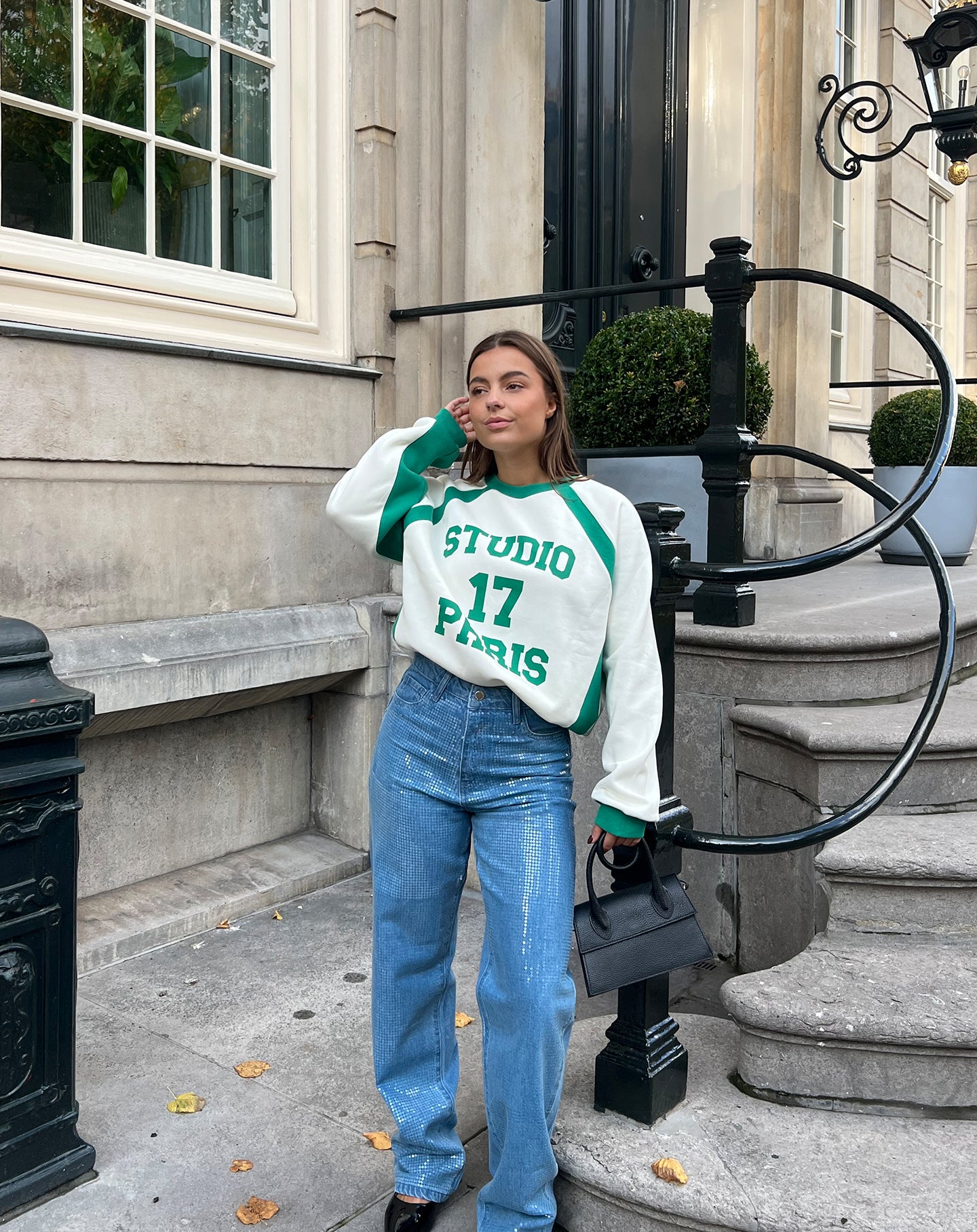 TRANSPARENT SEQUIN DENIM JEANS BLUE