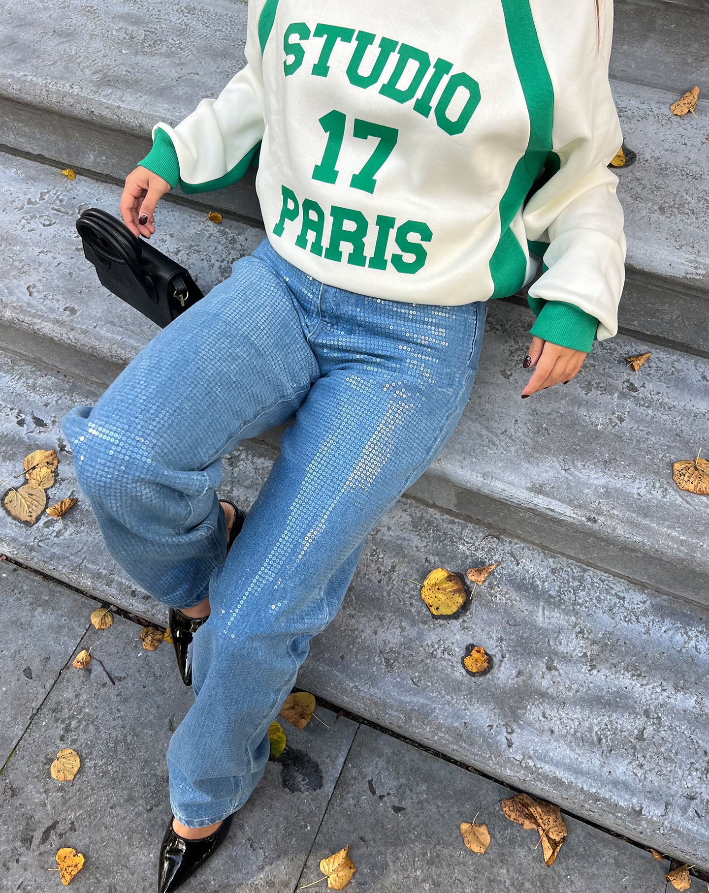 TRANSPARENT SEQUIN DENIM JEANS BLUE | Most Wanted